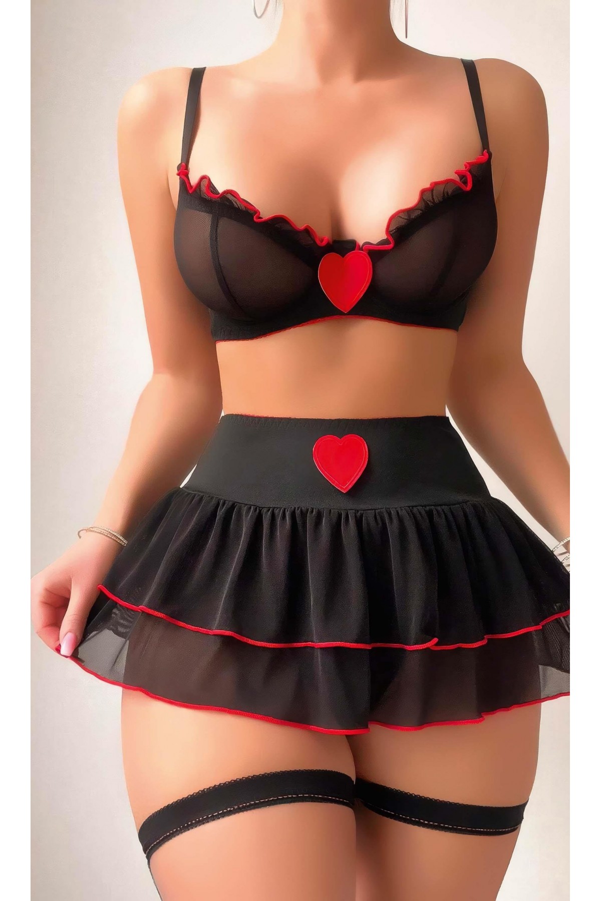 SİYAH KALP DETAYLI KOSTÜM 2089 SİYAH