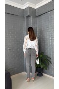 Kadın Gri Yüksek Bel Likralı Slim Fit Jean Pantolon