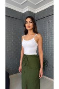 Kadın Paraşüt Kumaş Yüksek Bel Cepli Yırtmaçlı Uzun Etek