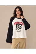 Bisiklet Yaka, Uzun Reglan Kollu, Ön Baskılı Sweatshirt