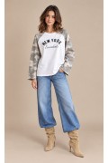Bisiklet Yaka, Uzun Reglan Kollu, Ön Baskılı Sweatshirt