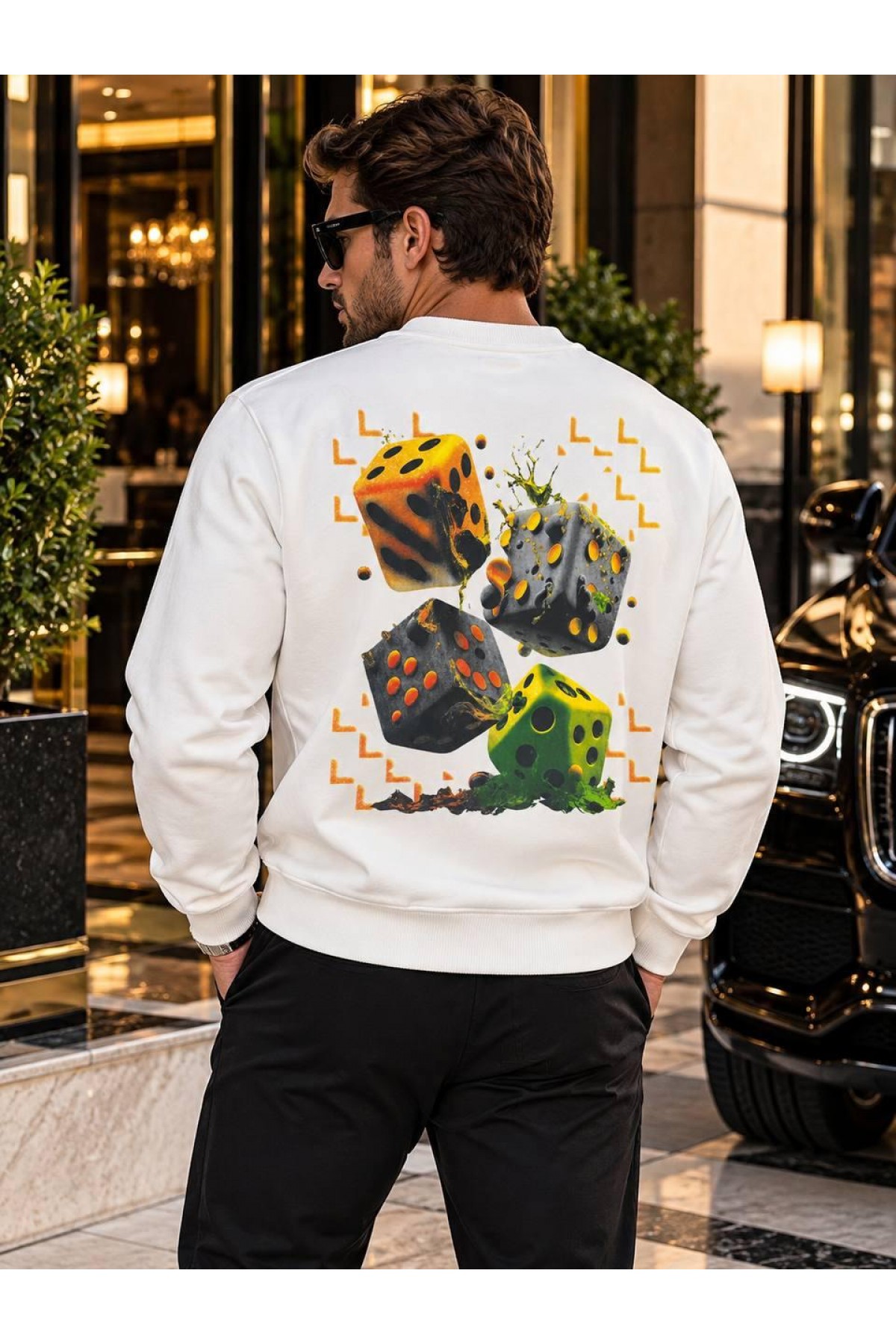 Bisiklet Yaka Baskılı Erkek Sweatshirt