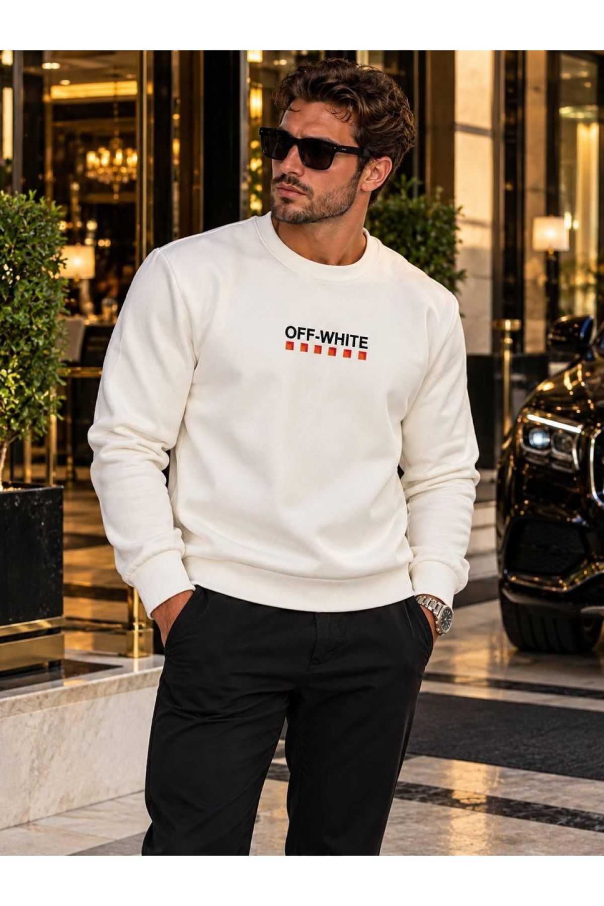 Bisiklet Yaka Baskılı Erkek Sweatshirt