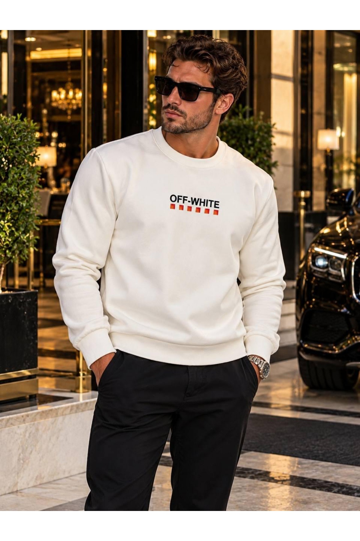 Bisiklet Yaka Baskılı Erkek Sweatshirt