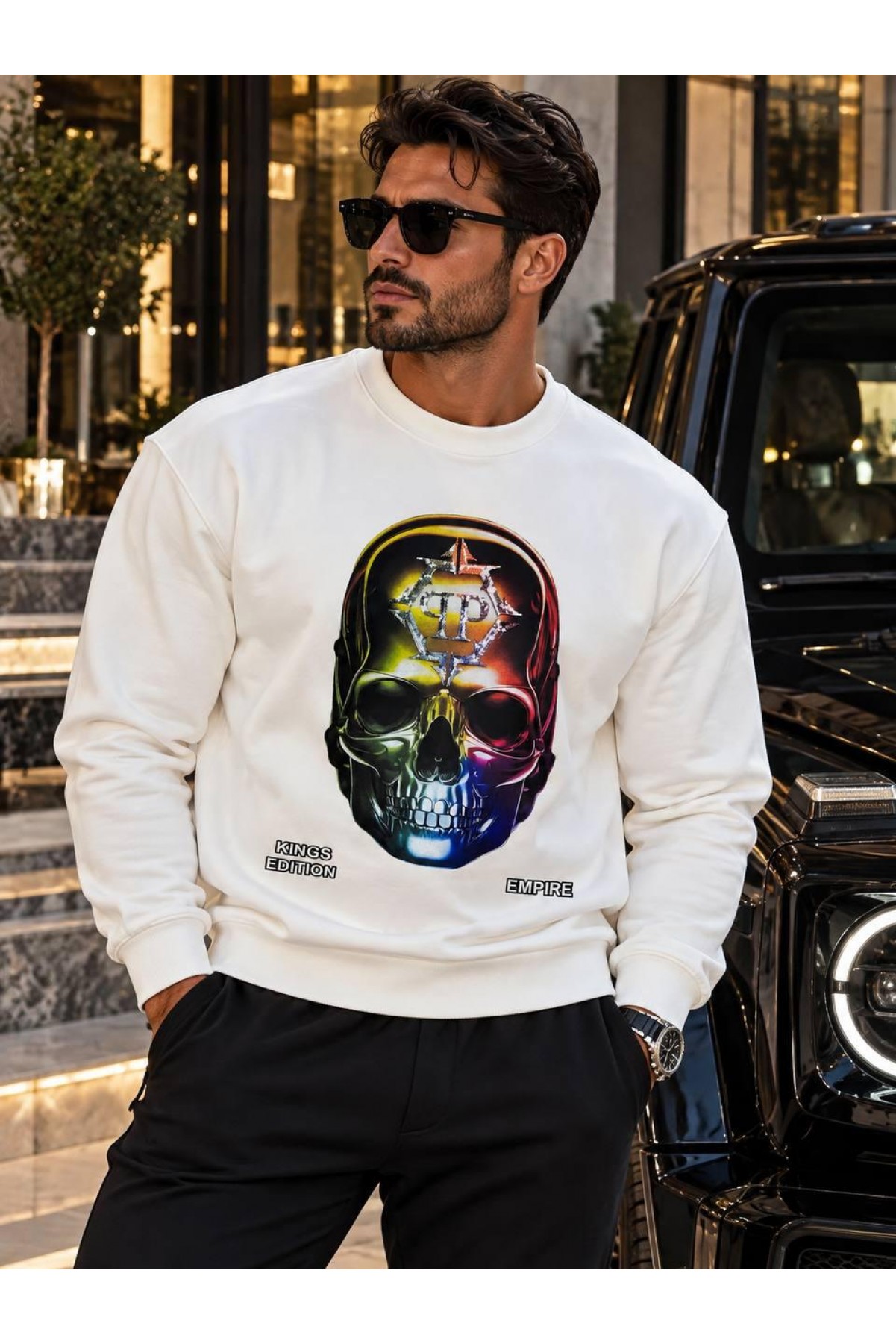 Bisiklet Yaka Baskılı Sweatshirt