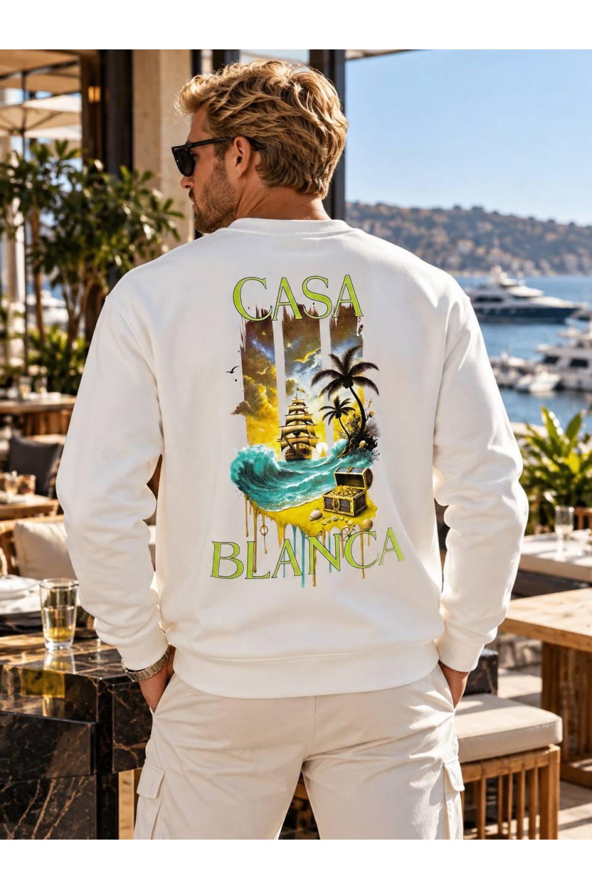Bisiklet Yaka Baskılı Erkek Sweatshirt