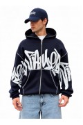 Grafiti Baskılı Kapüşonlu Fermuarlı Sweatshirt
