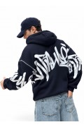 Grafiti Baskılı Kapüşonlu Fermuarlı Sweatshirt