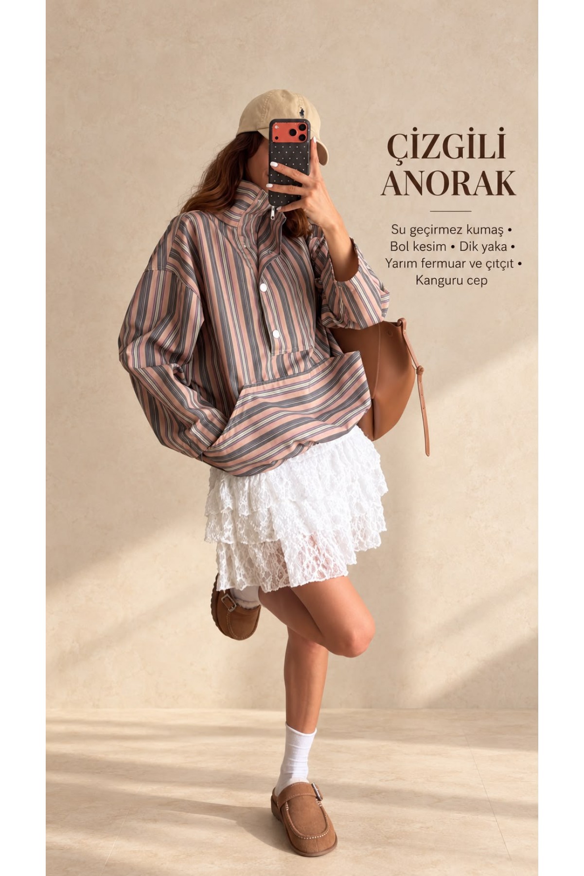 Çizgili Anorak Yağmurluk