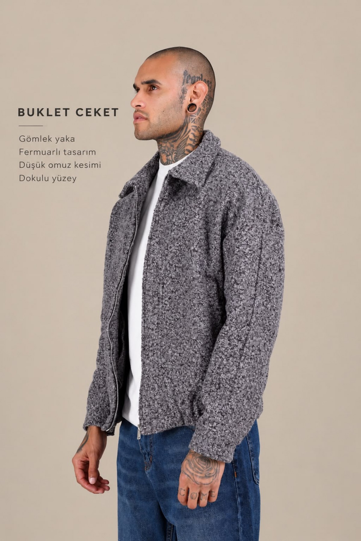 Buklet Dokulu Erkek Ceket