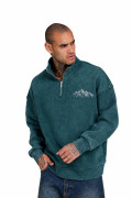 Yarım Fermuarlı Dağ Nakışlı Oversize Erkek Sweatshirt