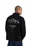 Yarım Fermuarlı Dağ Nakışlı Oversize Erkek Sweatshirt