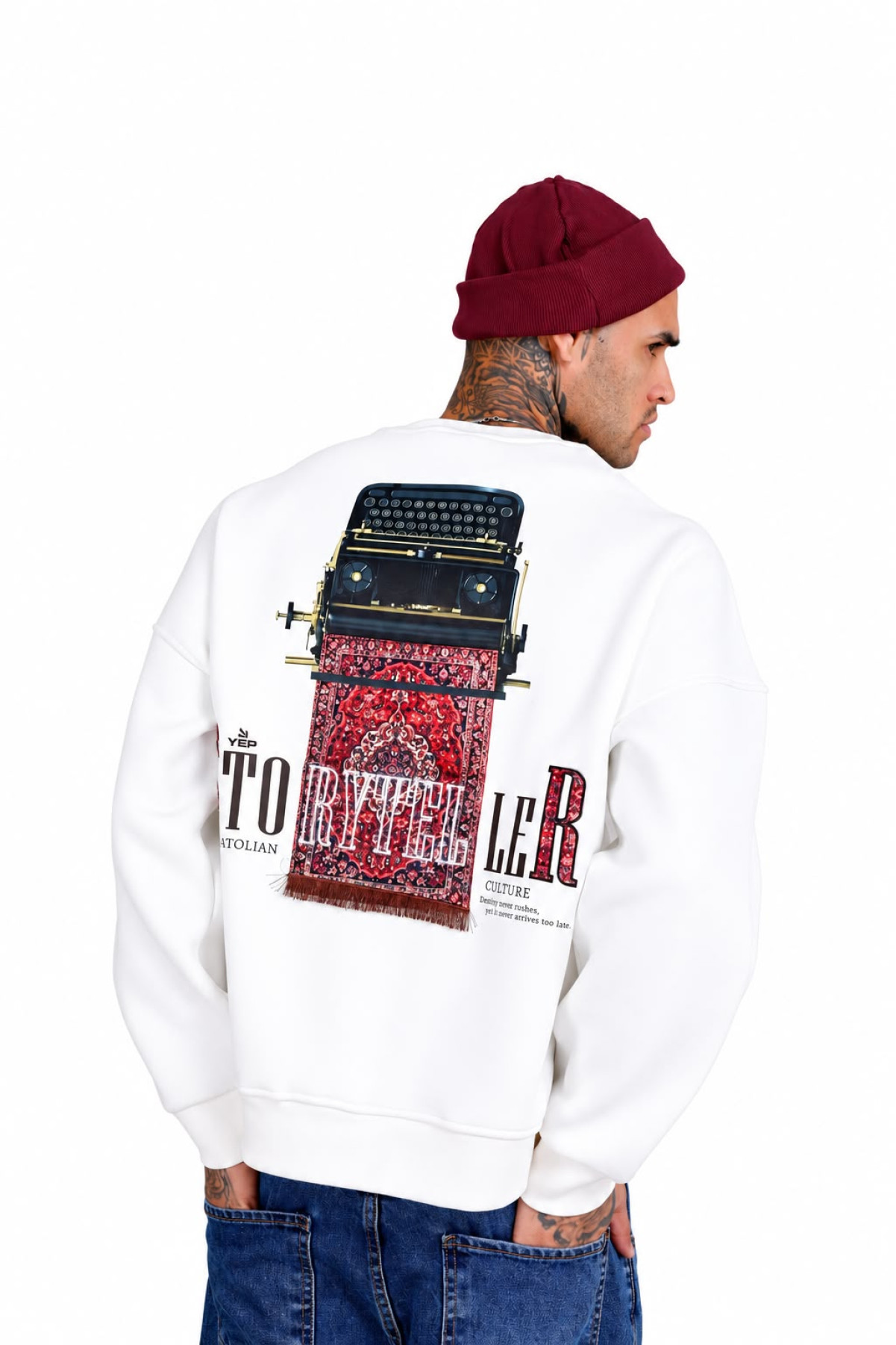 Ön ve Arka Baskılı Oversize Erkek Sweatshirt