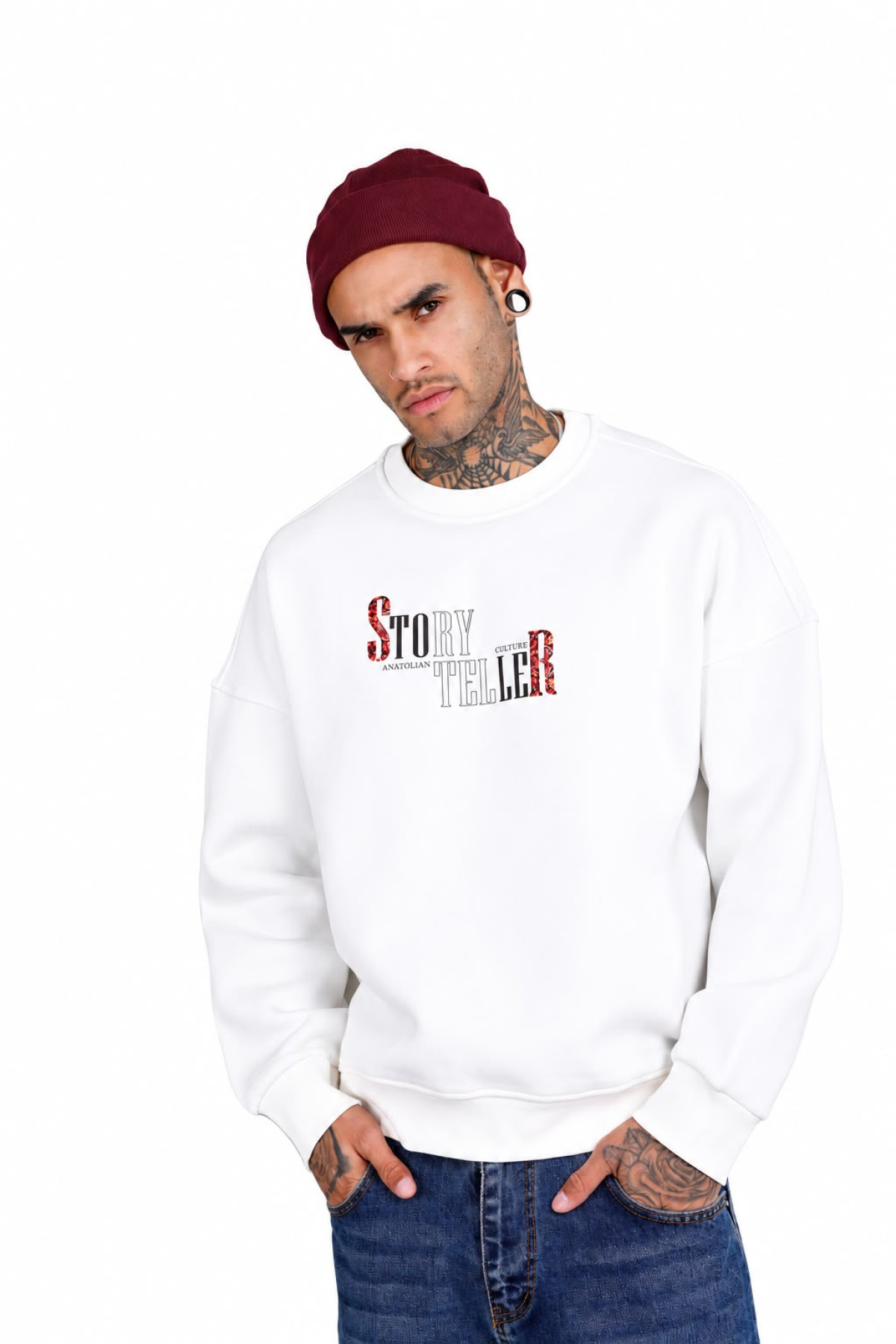 Ön ve Arka Baskılı Oversize Erkek Sweatshirt