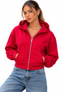 Kapüşonlu Fermuarlı Crop Sweatshirt