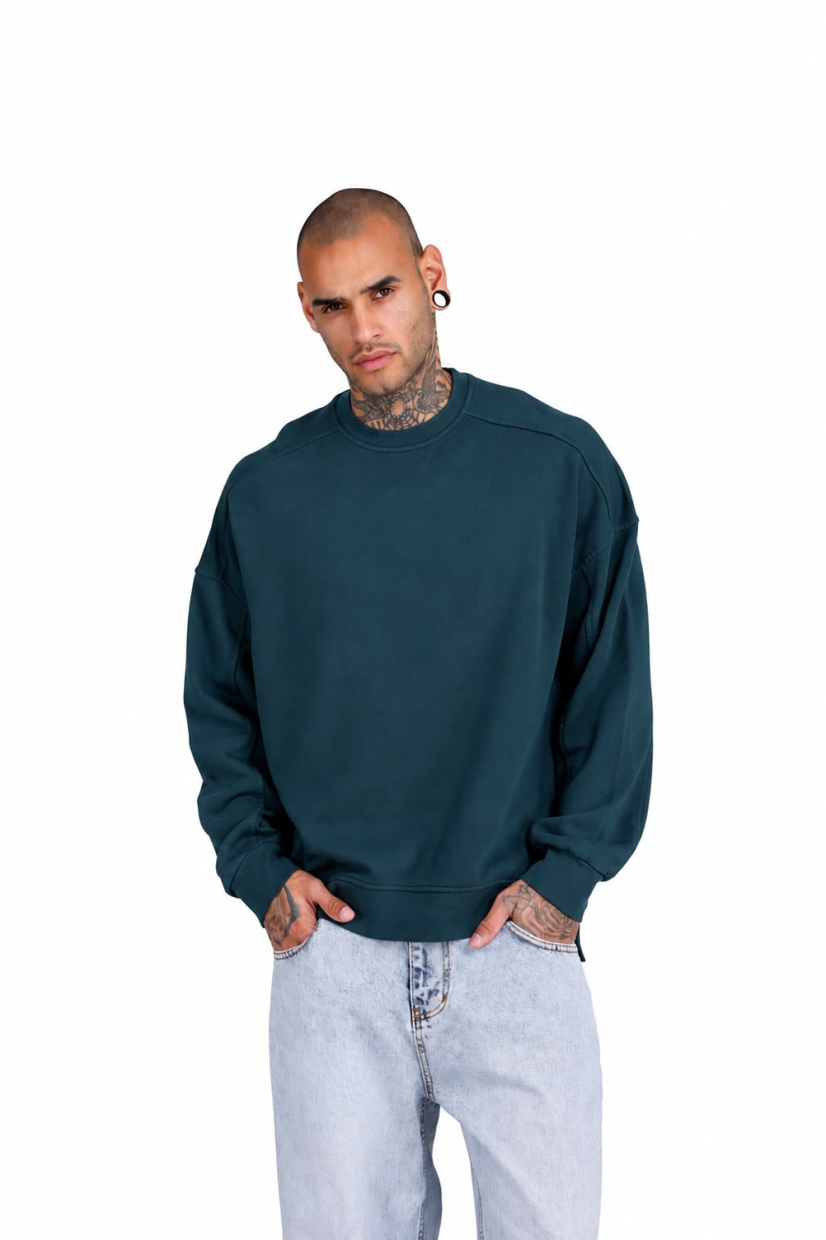 Dikiş Detaylı Bisiklet Yaka Oversize Erkek Sweatshirt