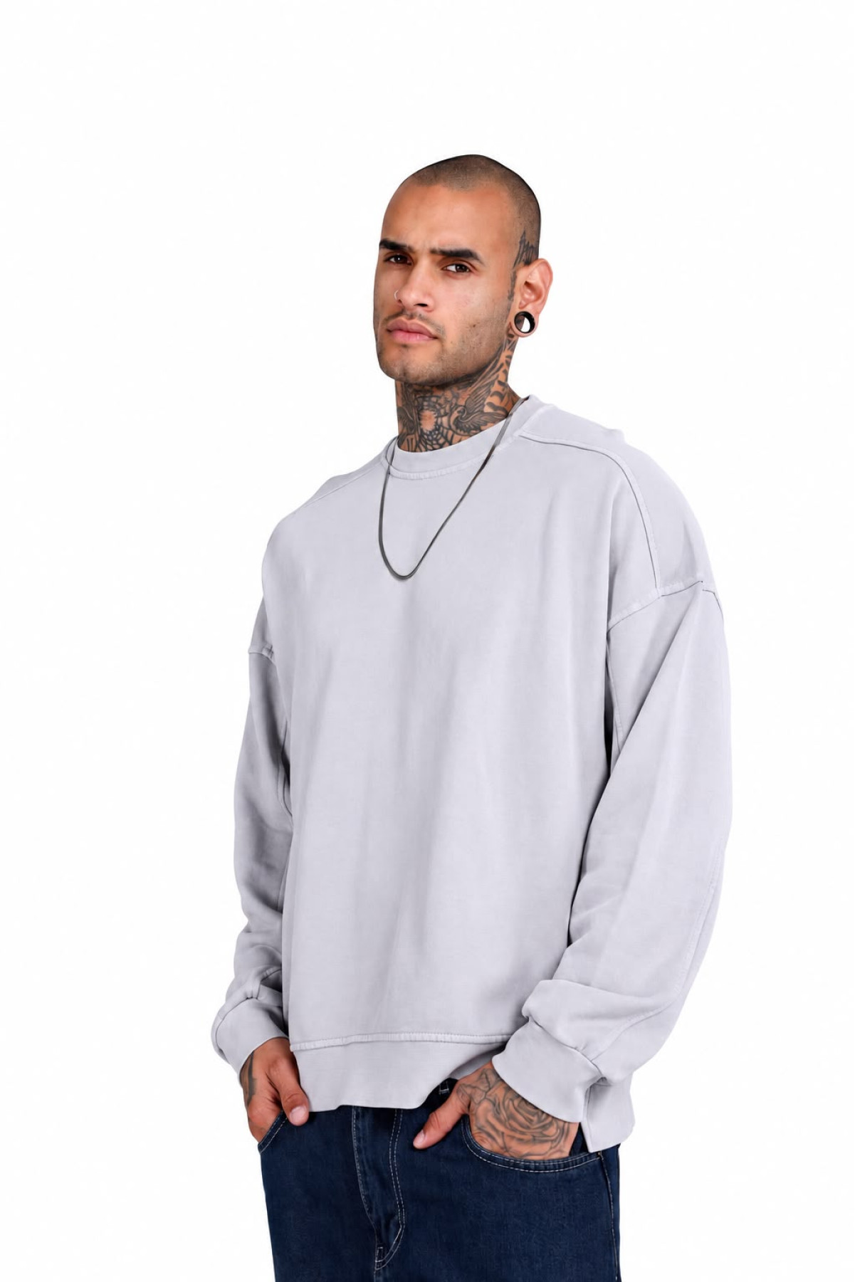 Dikiş Detaylı Bisiklet Yaka Oversize Erkek Sweatshirt